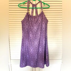 Prana Cantine Dress Women Size Large Geometric Built in Bra Purple Active Dress